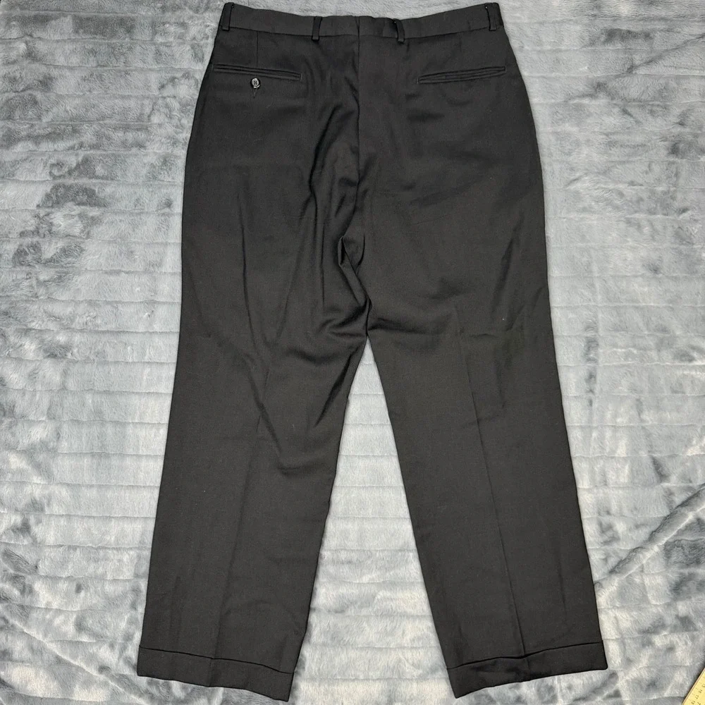 Stafford Mens Black Worsted Wool Pleated Cuffed Dress Pants 36x27 12-PP450S 89